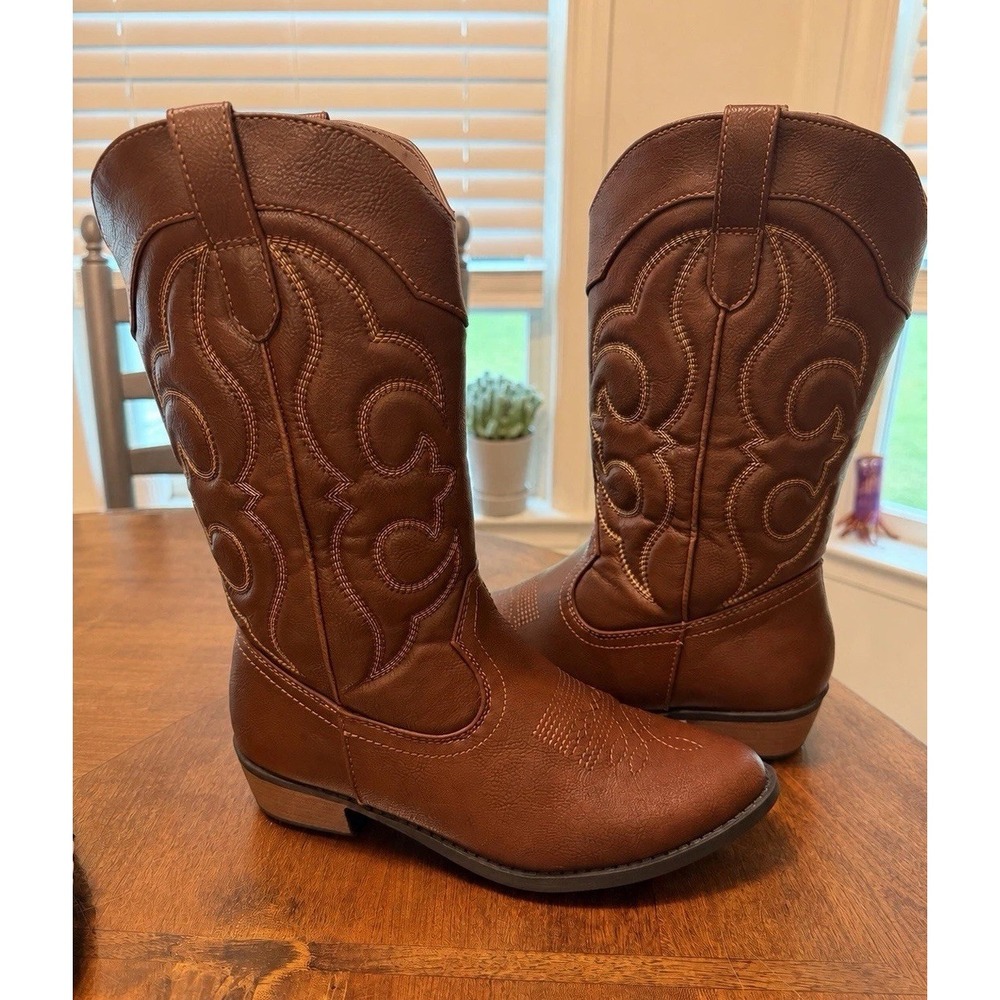Cat & Jack Girls' Montana Zipper Western Boots Brown Size 5